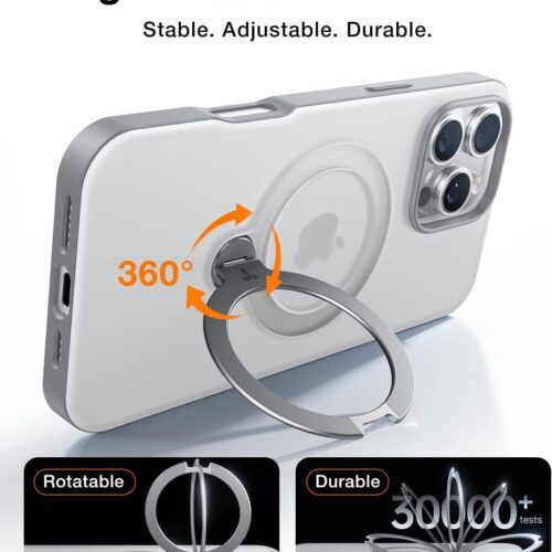 Alternative view of Θήκη Torras Ostand Spin MagSafe Kickstand Clear Grey iPhone 16 Pro Max