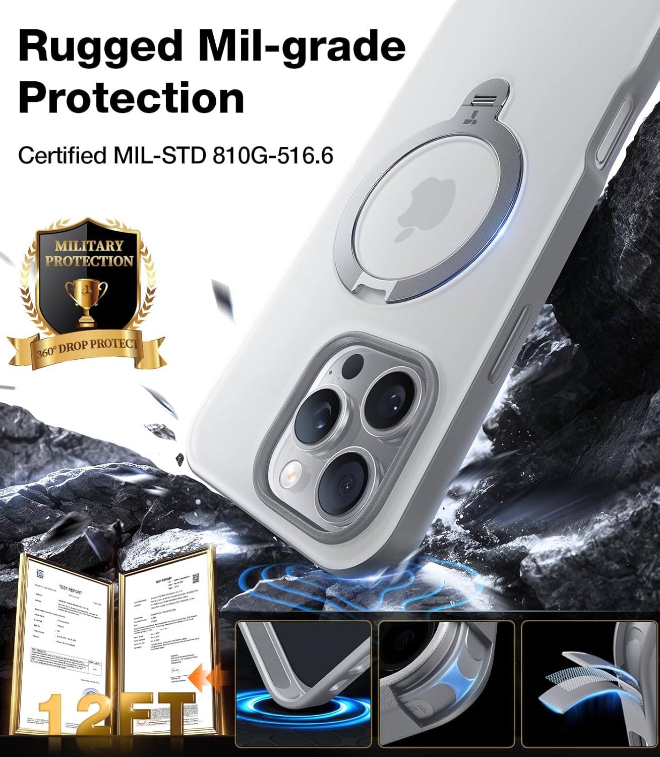 Θήκη Torras Ostand Spin MagSafe Kickstand Clear Grey iPhone 16 Pro Max ΘΗΚΕΣ TORRAS Θήκη Torras Ostand Spin MagSafe Kickstand Clear Grey iPhone 16 Pro Max - Image 5