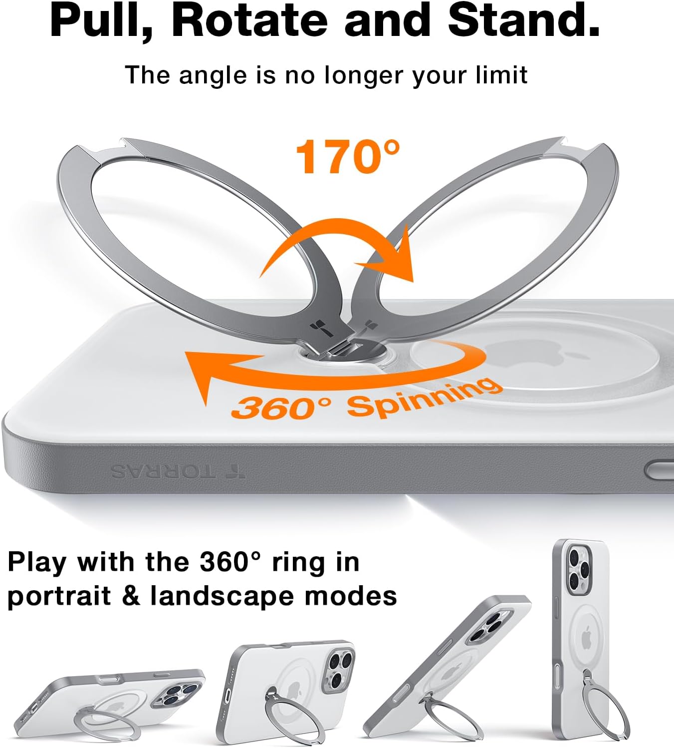 Θήκη Torras Ostand Spin MagSafe Kickstand Clear Grey iPhone 16 Pro Max ΘΗΚΕΣ TORRAS Θήκη Torras Ostand Spin MagSafe Kickstand Clear Grey iPhone 16 Pro Max - Image 3