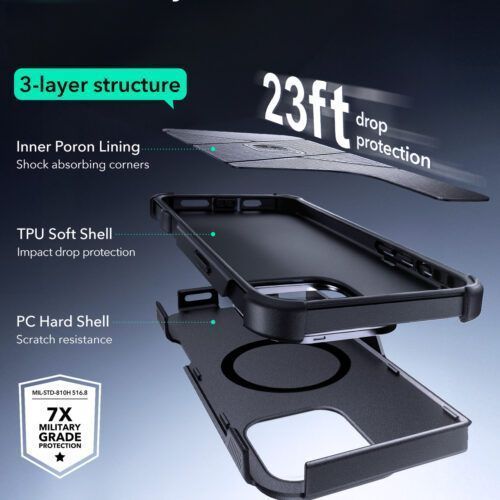 Alternative view of Θήκη ESR Cyber Tough with Stash Stand Magsafe Black iPhone 16 Pro