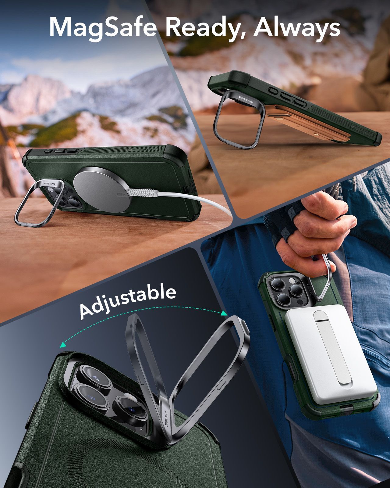 Θήκη ESR Cyber Tough with Stash Stand Magsafe Green iPhone 16 Pro Max ΘΗΚΕΣ ESR Θήκη ESR Cyber Tough with Stash Stand Magsafe Green iPhone 16 Pro Max - Image 4