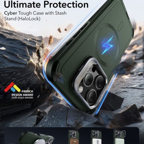 Alternative view of Θήκη ESR Cyber Tough with Stash Stand Magsafe Green iPhone 16 Pro Max