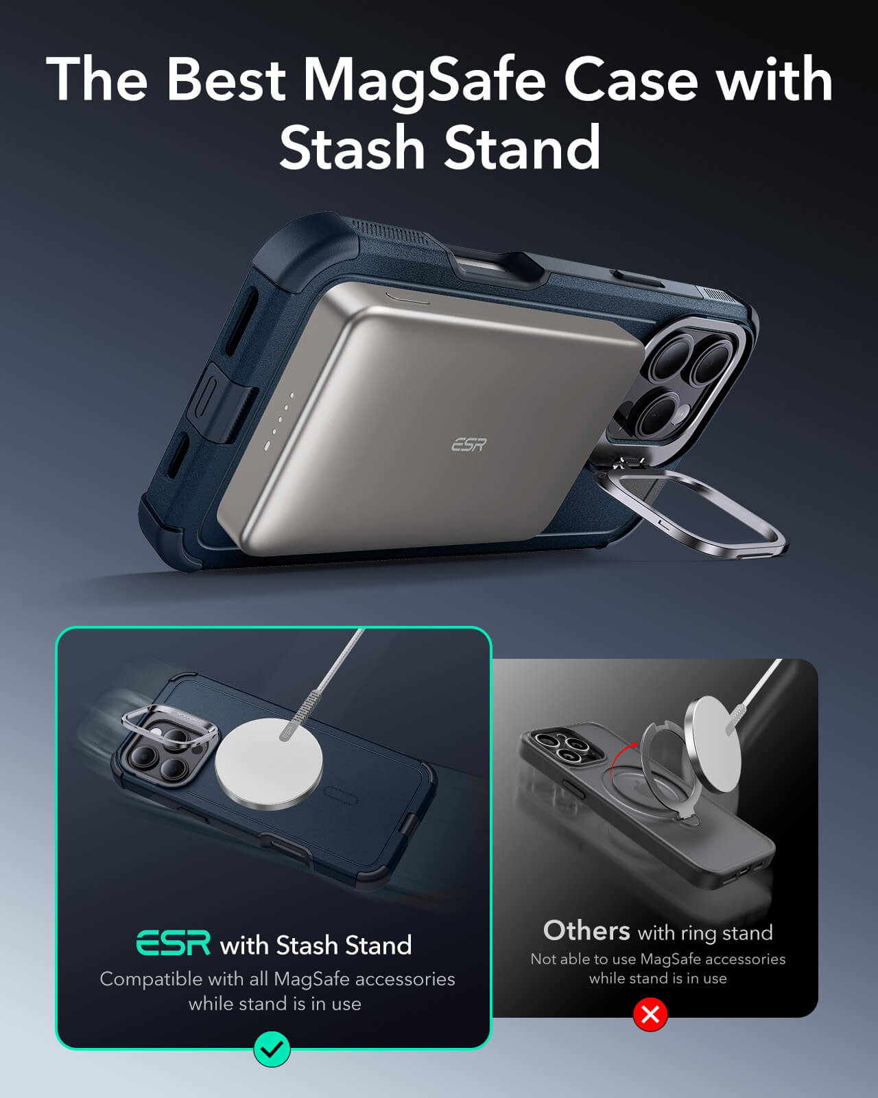 Θήκη ESR Cyber Tough with Stash Stand Magsafe Blue iPhone 16 Pro ΘΗΚΕΣ ESR Θήκη ESR Cyber Tough with Stash Stand Magsafe Blue iPhone 16 Pro - Image 3