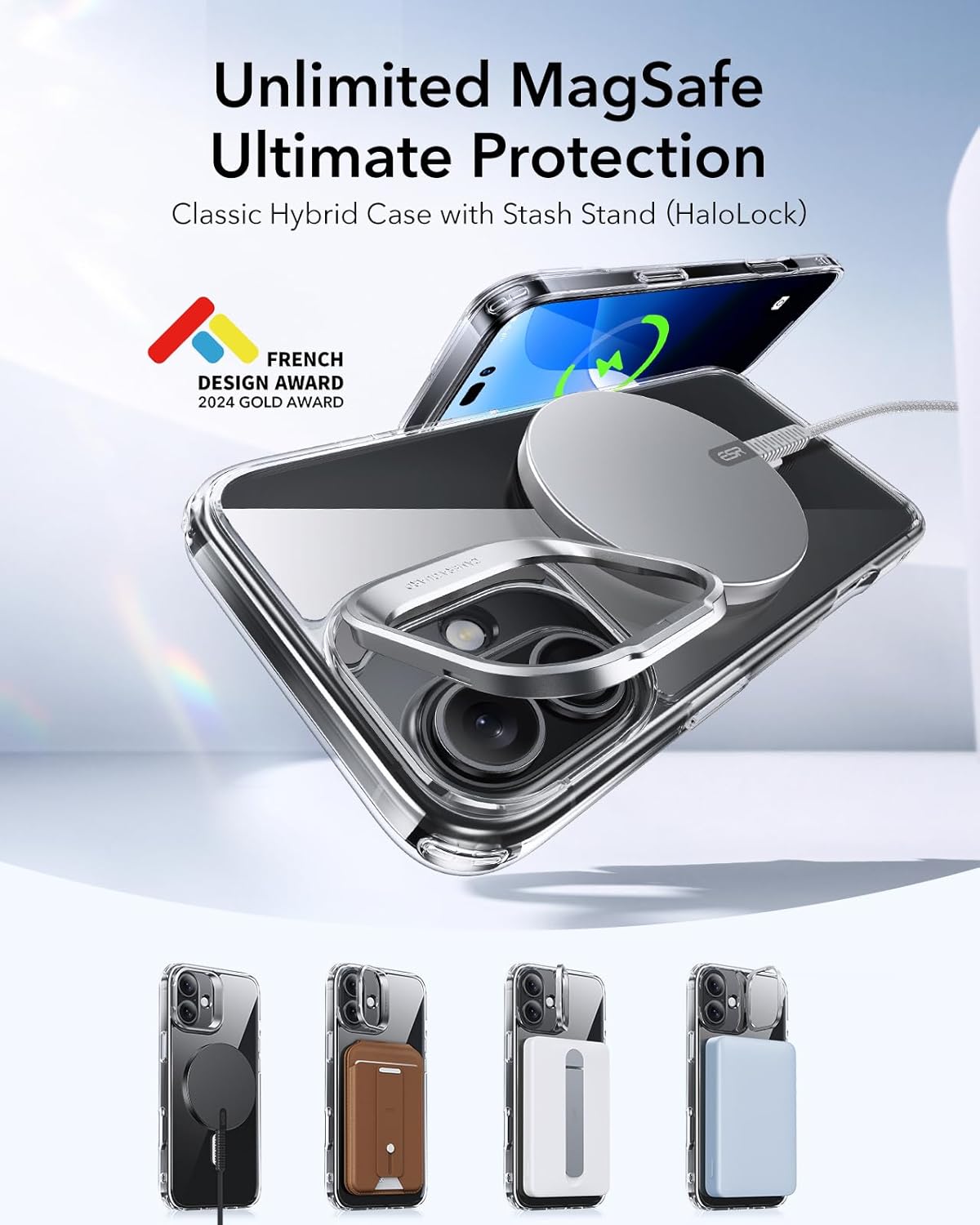 Θήκη ESR Classic Hybrid with Stash Stand HaloLock MagSafe Clear iPhone 16 ΘΗΚΕΣ ESR Θήκη ESR Classic Hybrid with Stash Stand HaloLock MagSafe Clear iPhone 16 - Image 2
