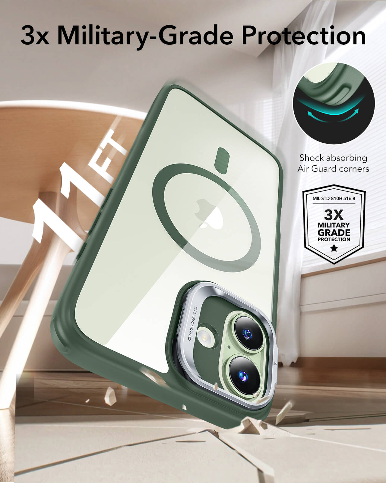 Θήκη ESR Classic Hybrid with Stash Stand HaloLock MagSafe Clear Green iPhone 16 ΘΗΚΕΣ ESR Θήκη ESR Classic Hybrid with Stash Stand HaloLock MagSafe Clear Green iPhone 16 - Image 5