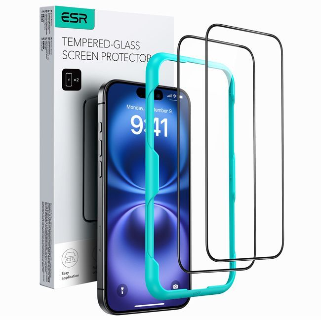 ESR Premium Quality Full Cover Tempered Glass iPhone 16 (2-Pack With Easy Installation Frame) ΠΡΟΣΤΑΣΙΑ ΟΘΟΝΗΣ ESR ESR Premium Quality Full Cover Tempered Glass iPhone 16 (2-Pack With Easy Installation Frame)