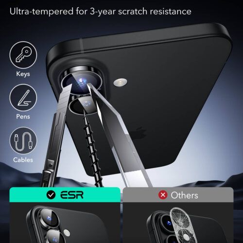 Alternative view of (2-Pack) ESR Armorite Tempered Glass Camera Lens Black iPhone 16 /16 Plus