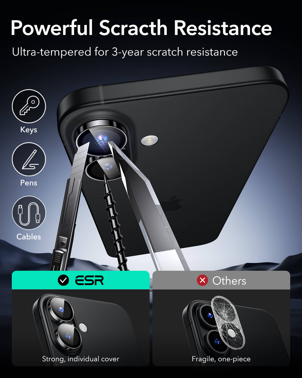(2-Pack) ESR Armorite Tempered Glass Camera Lens Black iPhone 16 /16 Plus ΠΡΟΣΤΑΣΙΑ ΟΘΟΝΗΣ ESR (2-Pack) ESR Armorite Tempered Glass Camera Lens Black iPhone 16 /16 Plus - Image 2