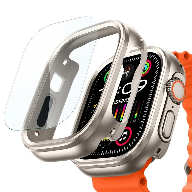 ESR Protection Set 2in1 Armorite Ultra-Tough Tempered Glass and Case Natural Titanium Apple Watch Ultra 49mm APPLE WATCH ESR ESR Protection Set 2in1 Armorite Ultra-Tough Tempered Glass and Case Natural Titanium Apple Watch Ultra 49mm