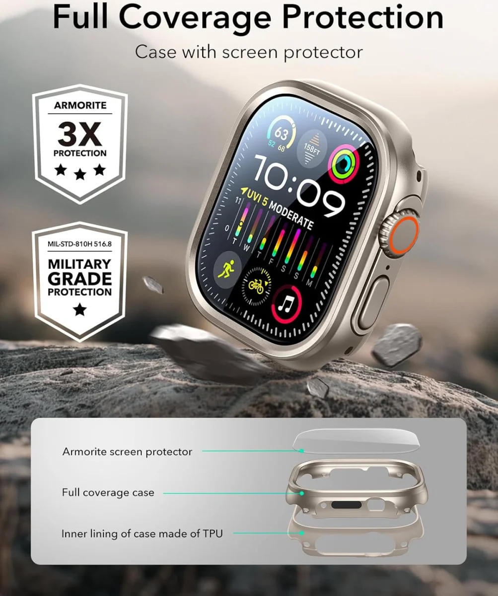 ESR Protection Set 2in1 Armorite Ultra-Tough Tempered Glass and Case Natural Titanium Apple Watch Ultra 49mm APPLE WATCH ESR ESR Protection Set 2in1 Armorite Ultra-Tough Tempered Glass and Case Natural Titanium Apple Watch Ultra 49mm - Image 8