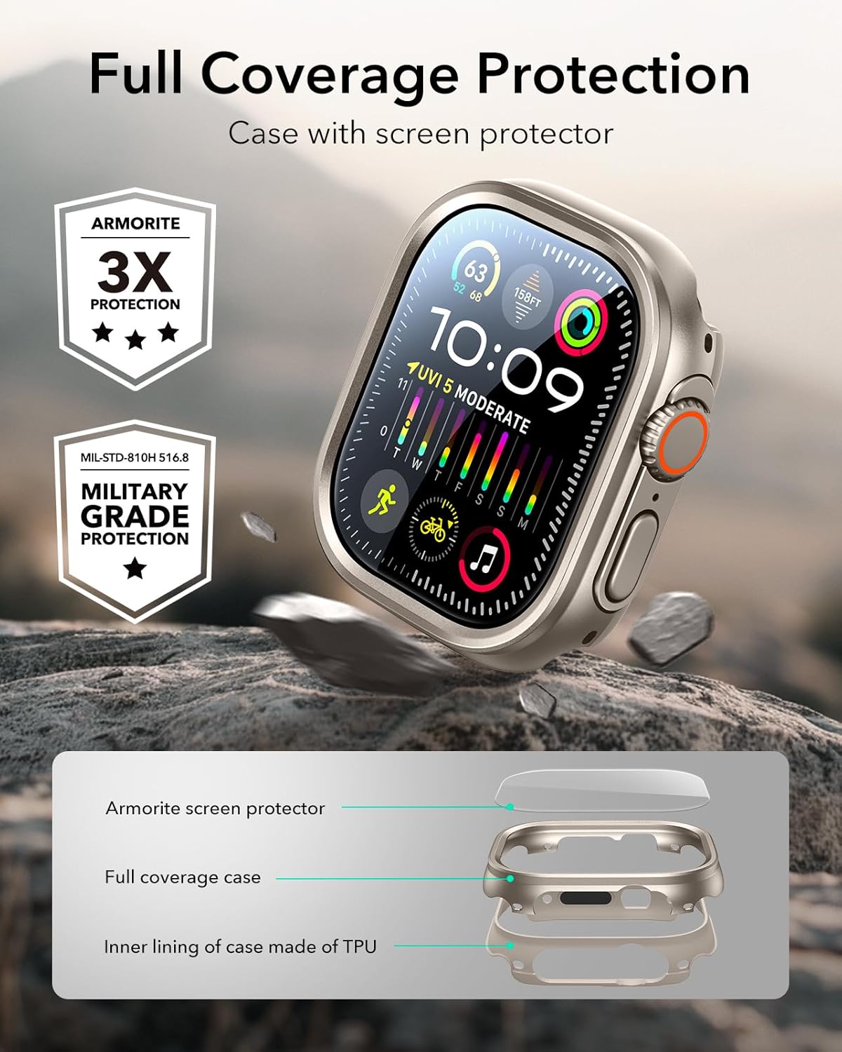 ESR Protection Set 2in1 Armorite Ultra-Tough Tempered Glass and Case Natural Titanium Apple Watch Ultra 49mm APPLE WATCH ESR ESR Protection Set 2in1 Armorite Ultra-Tough Tempered Glass and Case Natural Titanium Apple Watch Ultra 49mm - Image 6