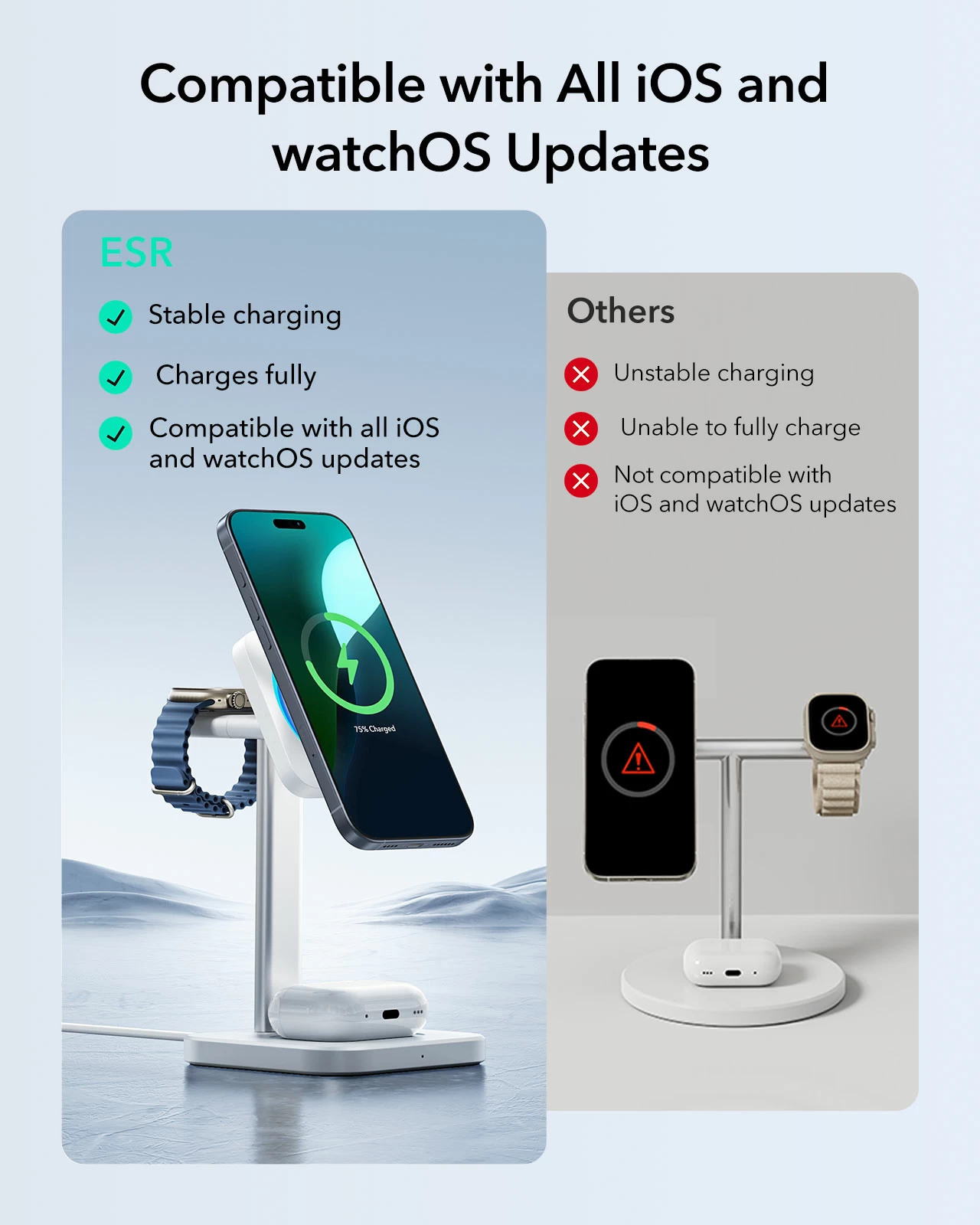ESR Qi2 MagSafe 3-in-1 CryoΒoost Wireless Charging Station Black APPLE WATCH ESR ESR Qi2 MagSafe 3-in-1 CryoΒoost Wireless Charging Station Black - Image 5