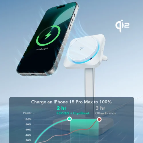 Alternative view of ESR Qi2 MagSafe 3-in-1 CryoΒoost Wireless Charging Station Black