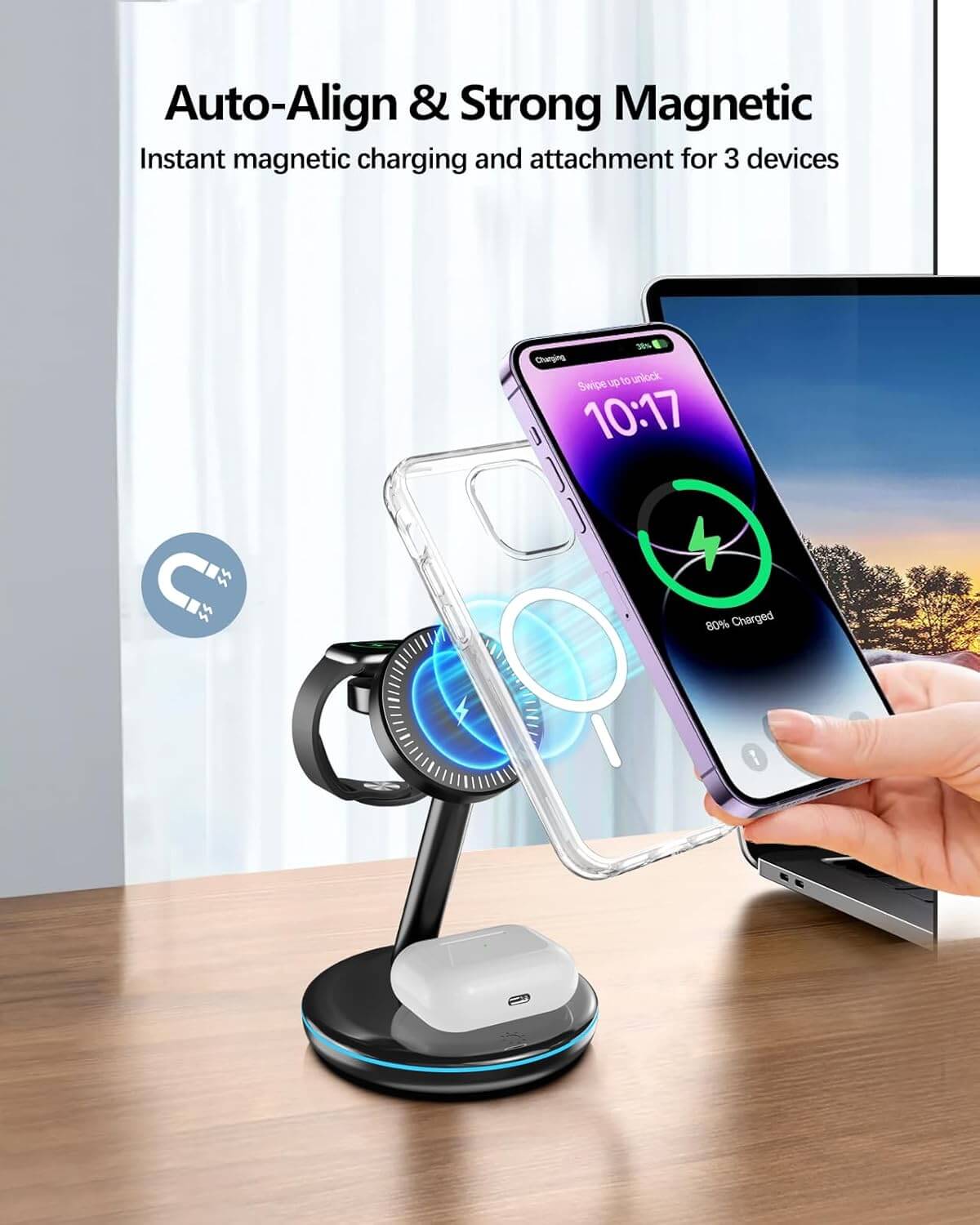 Siipro MagSafe Wireless Charging Dock 3in1 Black (SW-41B) APPLE WATCH SIIPRO Siipro MagSafe Wireless Charging Dock 3in1 Black (SW-41B) - Image 5