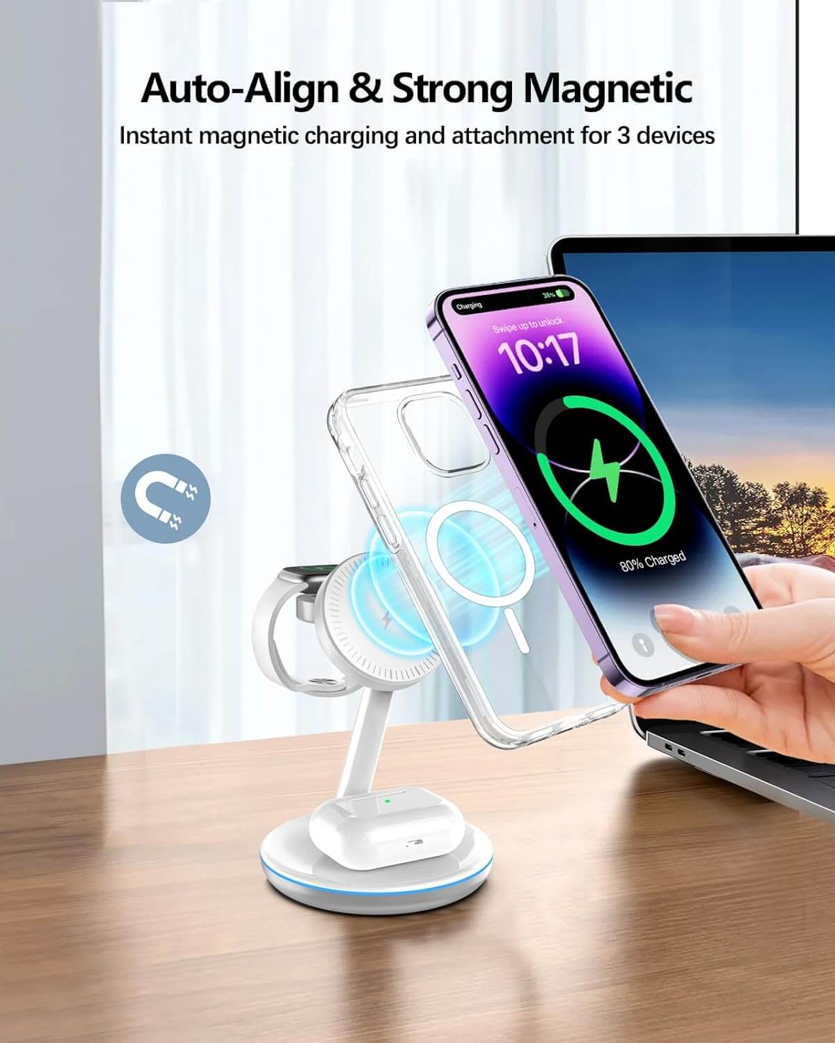 Siipro MagSafe Wireless Charging Dock 3in1 White (SW-41W) APPLE WATCH SIIPRO Siipro MagSafe Wireless Charging Dock 3in1 White (SW-41W) - Image 2