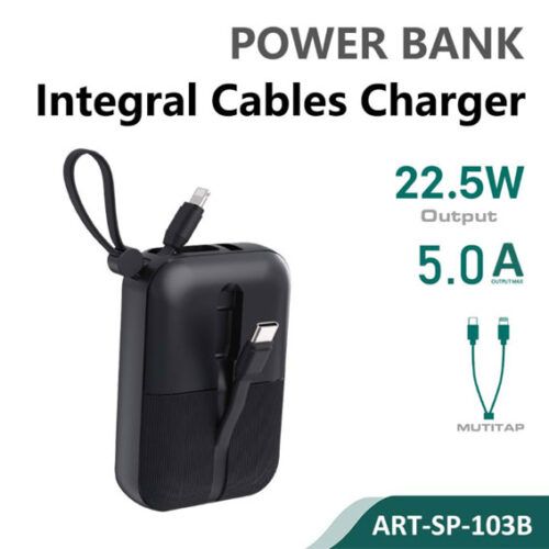 Siipro Built-in Cable PowerBank 9000mAh 22.5W Black (SP-103B)