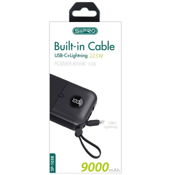 Siipro Built-in Cable PowerBank 9000mAh 22.5W Black (SP-103B) POWER BANKS SIIPRO Siipro Built-in Cable PowerBank 9000mAh 22.5W Black (SP-103B) - Image 2