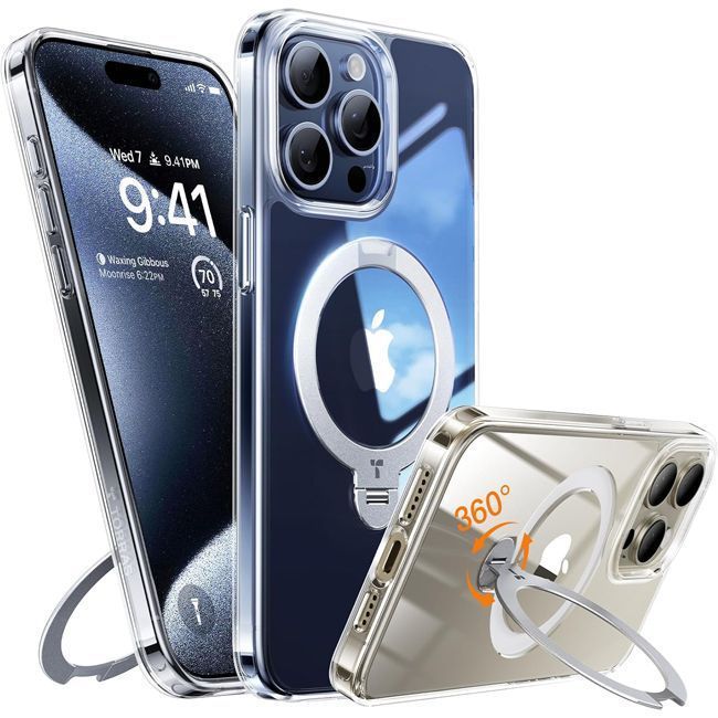 Θήκη Torras Ostand Spin MagSafe Kickstand Clear iPhone 15 Pro Max ΘΗΚΕΣ TORRAS Θήκη Torras Ostand Spin MagSafe Kickstand Clear iPhone 15 Pro Max