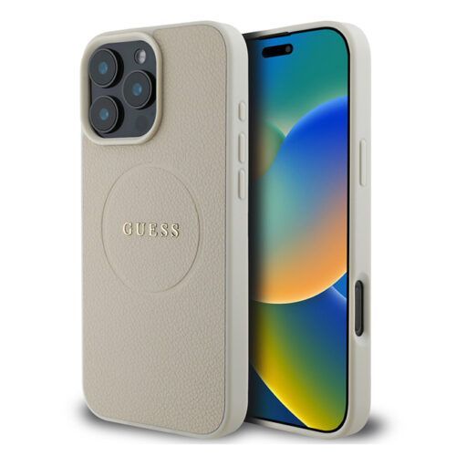 Θήκη Guess PU Leather Grained Ring Magsafe Beige iPhone 16 Pro Max