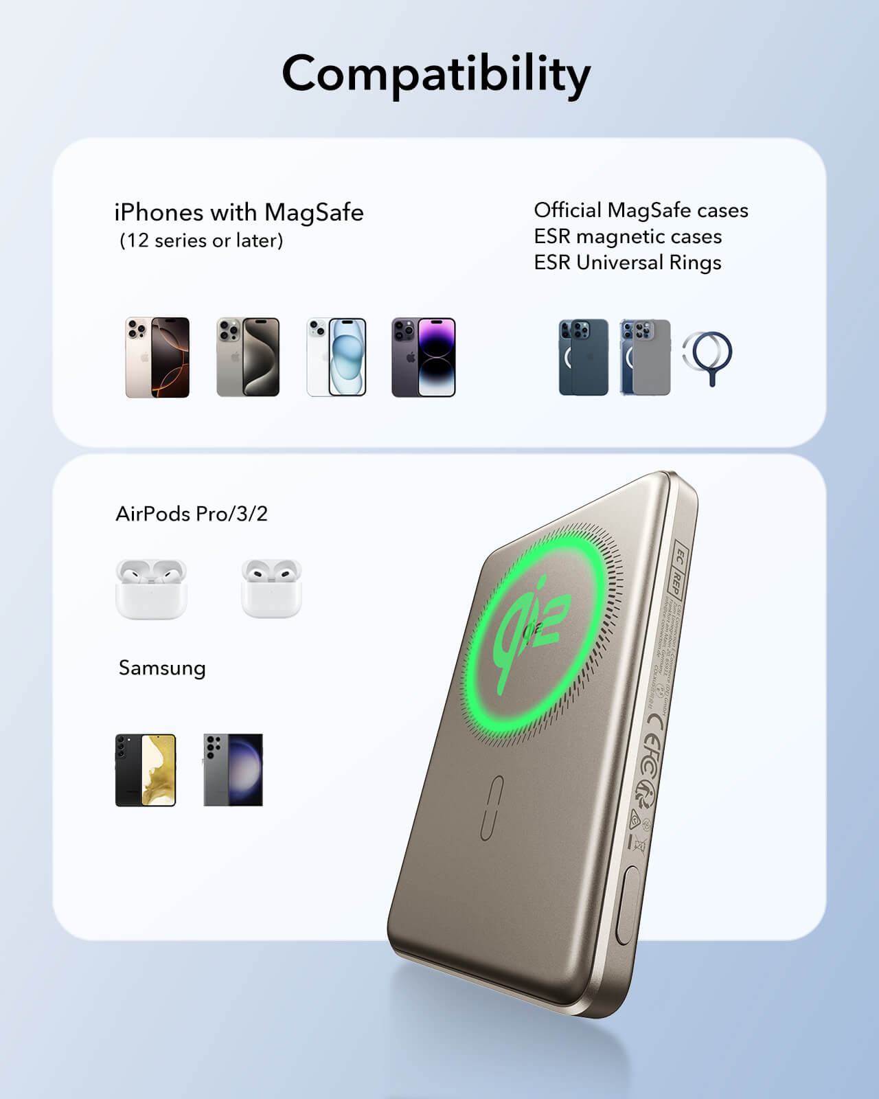 ESR Qi2 MagSlim MagSafe PowerBank 10000mAh Titanium POWERBANK MAGSAFE ESR ESR Qi2 MagSlim MagSafe PowerBank 10000mAh Titanium - Image 8