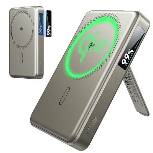 Alternative view of ESR Qi2 MagSlim MagSafe Kickstand PowerBank 5000mAh Titanium