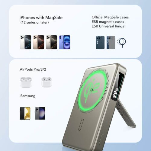 Alternative view of ESR Qi2 MagSlim MagSafe Kickstand PowerBank 10000mAh Titanium