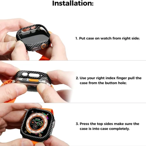 Alternative view of Θήκη 2-in-1 Hard Frame Carbon + Tempered Glass Apple Watch 49mm