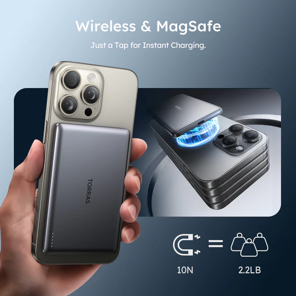 Torras Ultra Thin MiniMag MagSafe PowerBank 5000mAh Grey POWERBANK MAGSAFE TORRAS Torras Ultra Thin MiniMag MagSafe PowerBank 5000mAh Grey - Image 4