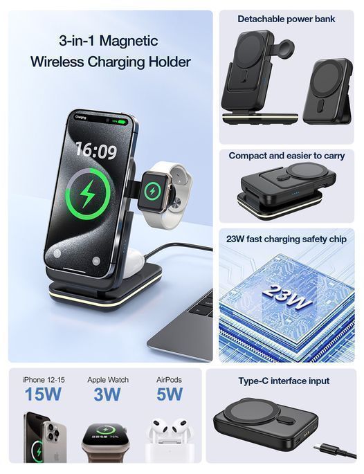 Jellico Foldable Magsafe Powerbank 5000mAh Charging Station Black (W17) POWERBANK MAGSAFE Jellico Jellico Foldable Magsafe Powerbank 5000mAh Charging Station Black (W17) - Image 5