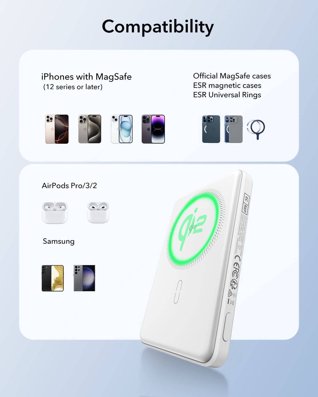 ESR Qi2 MagSlim MagSafe PowerBank 5000mAh White POWERBANK MAGSAFE ESR ESR Qi2 MagSlim MagSafe PowerBank 5000mAh White - Image 8
