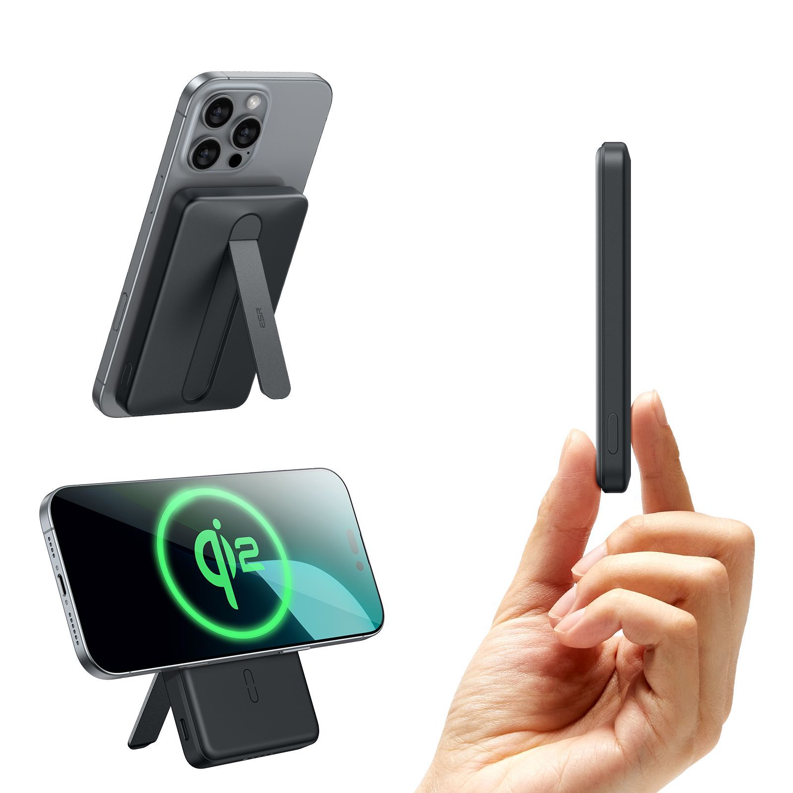 ESR Qi2 MagSlim MagSafe Kickstand PowerBank 5000mAh Black POWERBANK MAGSAFE ESR ESR Qi2 MagSlim MagSafe Kickstand PowerBank 5000mAh Black
