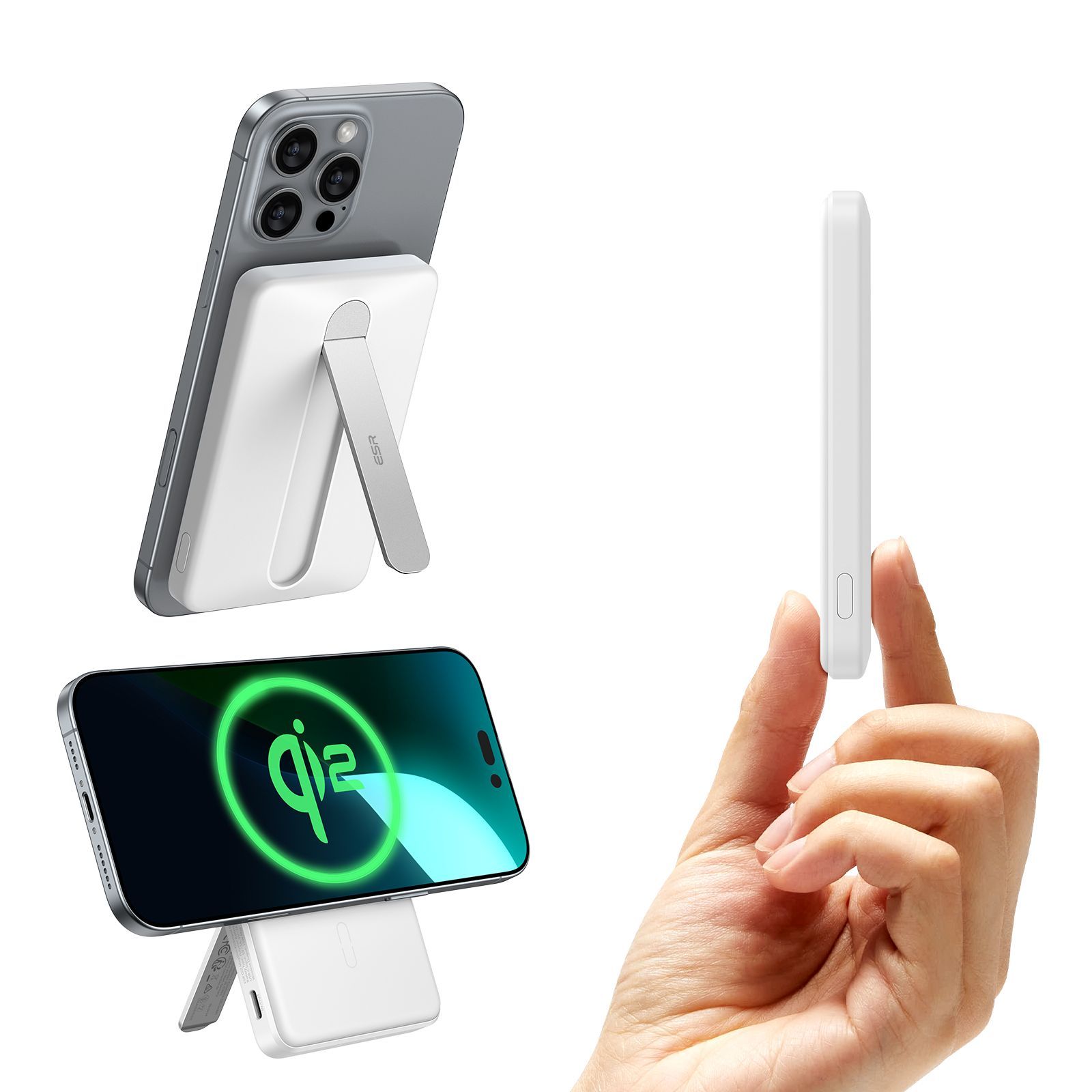 ESR Qi2 MagSlim MagSafe Kickstand PowerBank 5000mAh White POWERBANK MAGSAFE ESR ESR Qi2 MagSlim MagSafe Kickstand PowerBank 5000mAh White