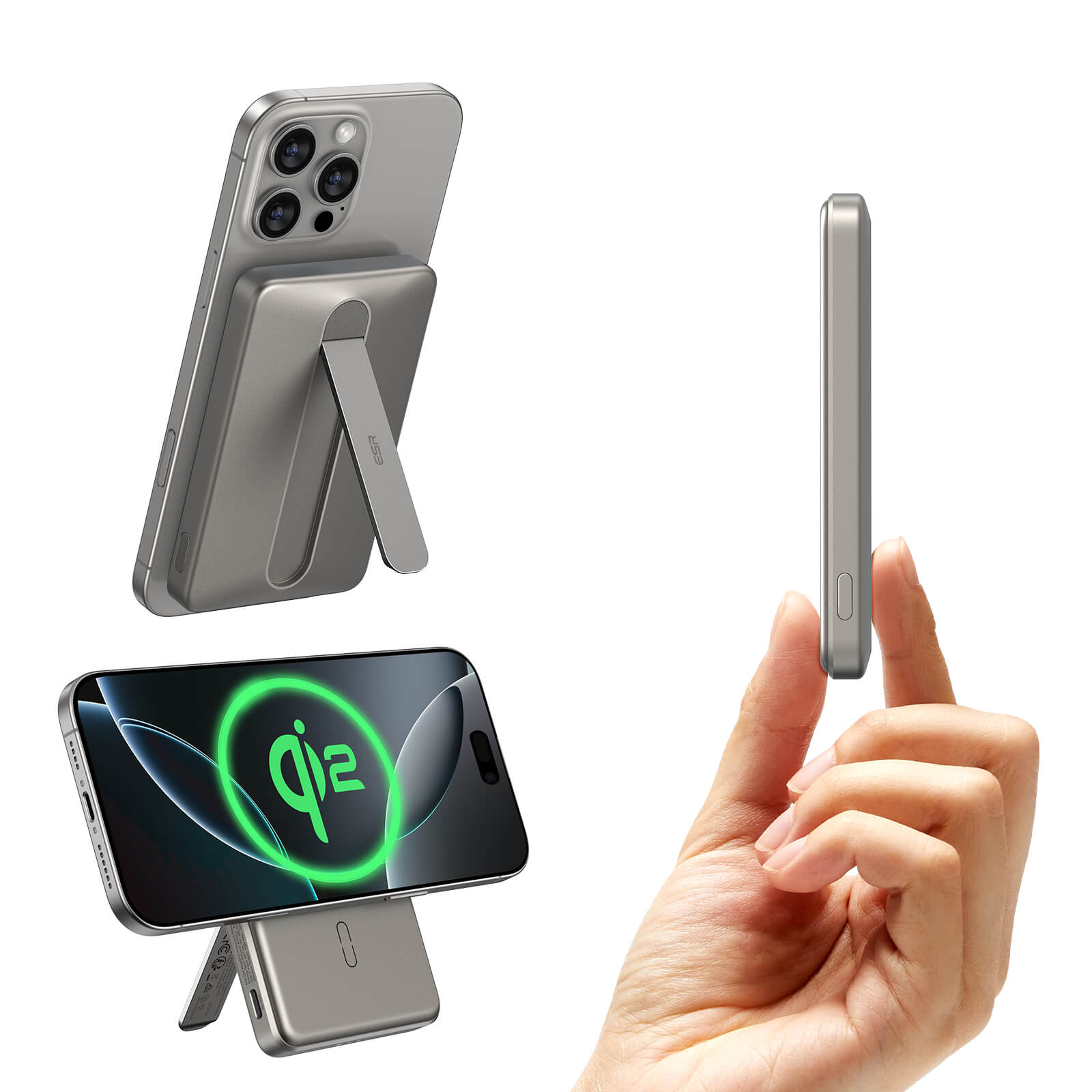 ESR Qi2 MagSlim MagSafe Kickstand PowerBank 5000mAh Titanium POWERBANK MAGSAFE ESR ESR Qi2 MagSlim MagSafe Kickstand PowerBank 5000mAh Titanium