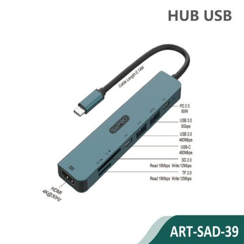 Siipro 7in1 USB-C to 4x USB Charging Hub with HDMI Green (SAD-39)