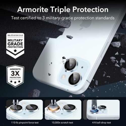 Alternative view of ESR Armorite Tempered Glass Camera Lens Light Blue iPhone 15 /15 Plus