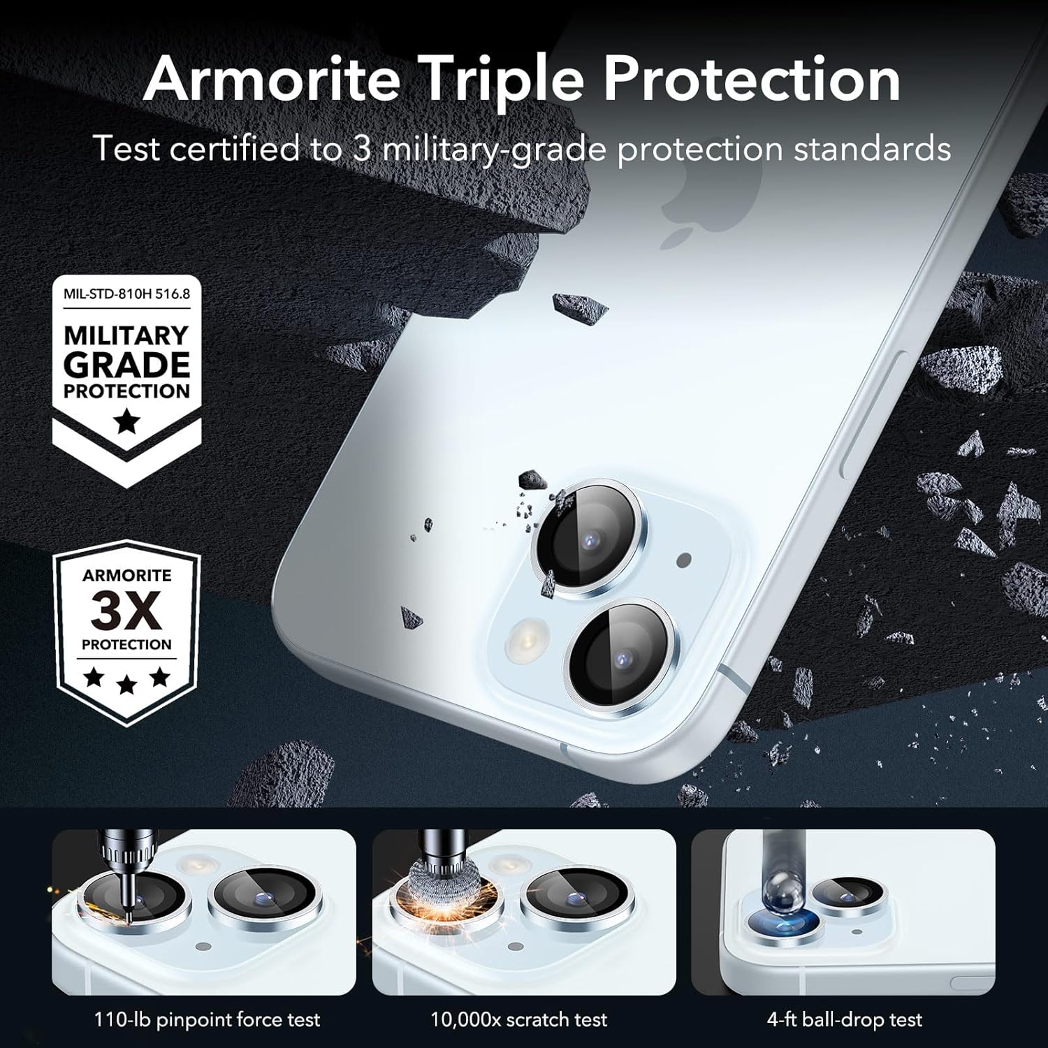 ESR Armorite Tempered Glass Camera Lens Light Blue iPhone 15 /15 Plus ΠΡΟΣΤΑΣΙΑ ΟΘΟΝΗΣ ESR ESR Armorite Tempered Glass Camera Lens Light Blue iPhone 15 /15 Plus - Image 2
