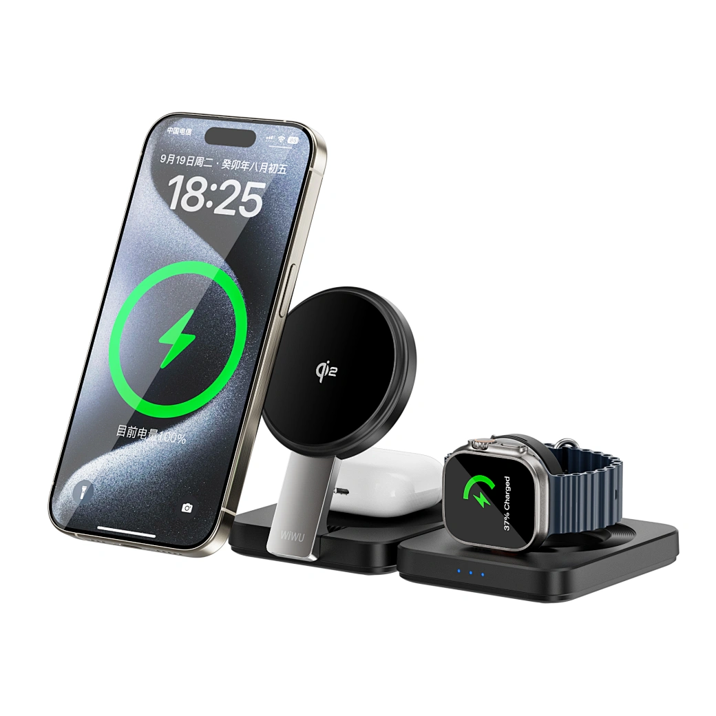 WiWU 3in1 Qi2 Foldable MagSafe Charger Black (W028) APPLE WATCH WIWU WiWU 3in1 Qi2 Foldable MagSafe Charger Black (W028)