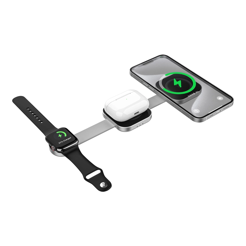 WiWU 3in1 Planeta Trio Wireless Charging Folding Station Grey (W031) APPLE WATCH WIWU WiWU 3in1 Planeta Trio Wireless Charging Folding Station Grey (W031)