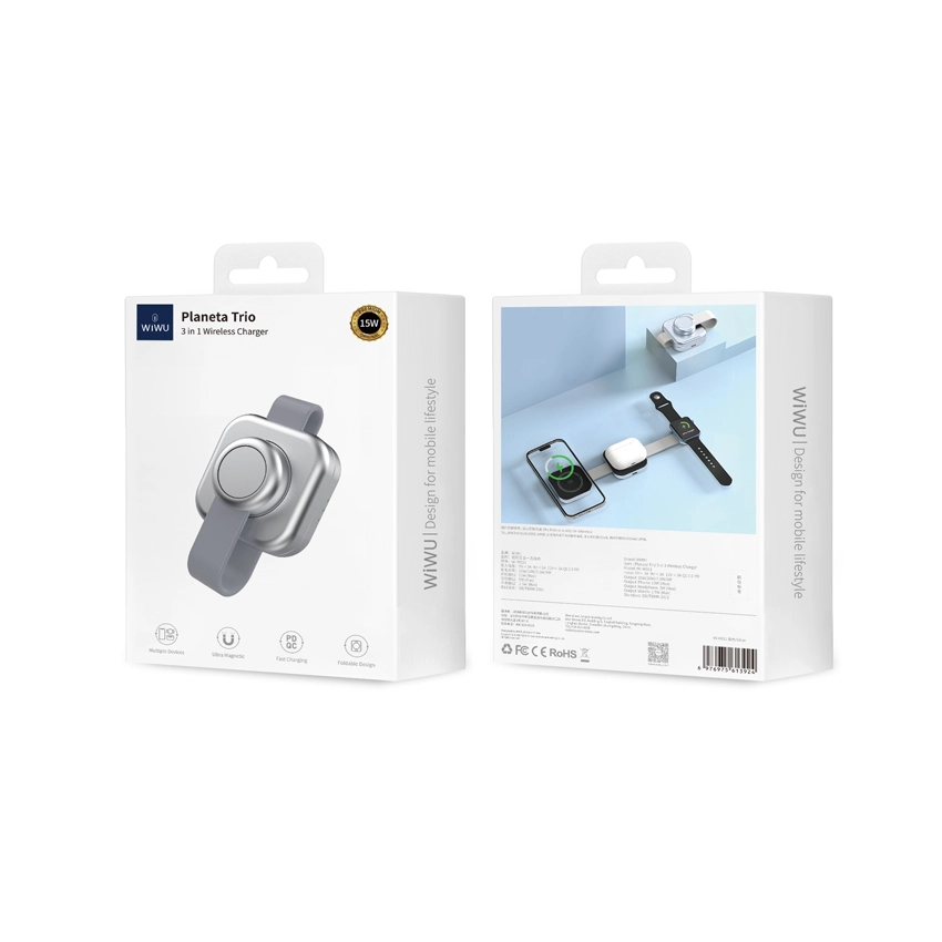 WiWU 3in1 Planeta Trio Wireless Charging Folding Station Grey (W031) APPLE WATCH WIWU WiWU 3in1 Planeta Trio Wireless Charging Folding Station Grey (W031) - Image 6
