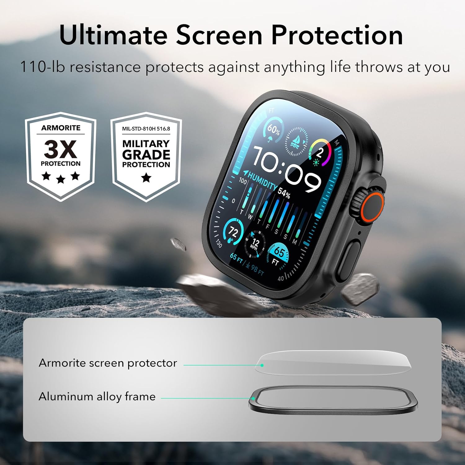(2 Pack) ESR Armorite Ultra-Tough Tempered Glass Black + Titanium Apple Watch Ultra 49mm APPLE WATCH ESR (2 Pack) ESR Armorite Ultra-Tough Tempered Glass Black + Titanium Apple Watch Ultra 49mm - Image 5