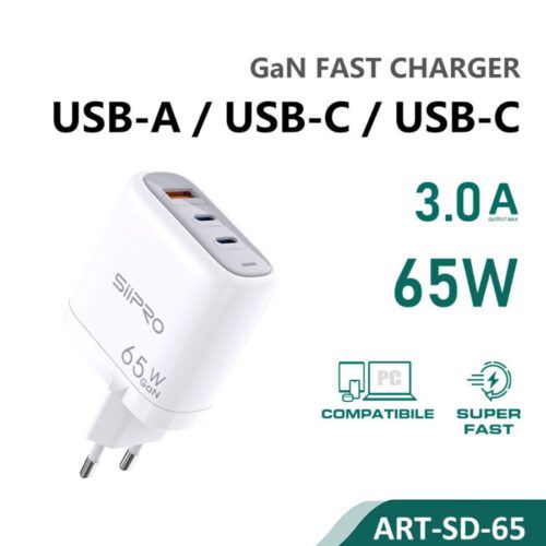 Siipro Wall Charger GaN 1x USB 2x USB Type-C 65W White (SD-65) ΑΞΕΣΟΥΑΡ SIIPRO Siipro Wall Charger GaN 1x USB 2x USB Type-C 65W White (SD-65)
