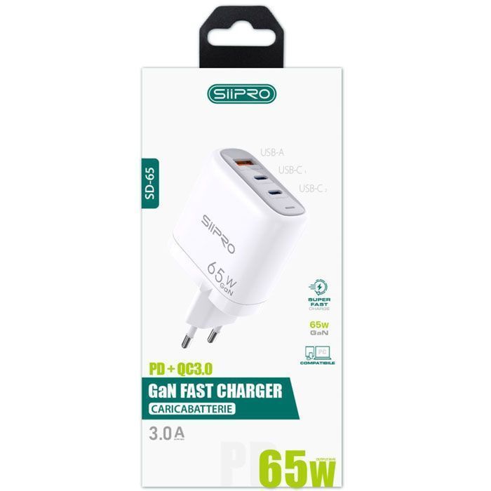 Siipro Wall Charger GaN 1x USB 2x USB Type-C 65W White (SD-65) ΑΞΕΣΟΥΑΡ SIIPRO Siipro Wall Charger GaN 1x USB 2x USB Type-C 65W White (SD-65) - Image 2