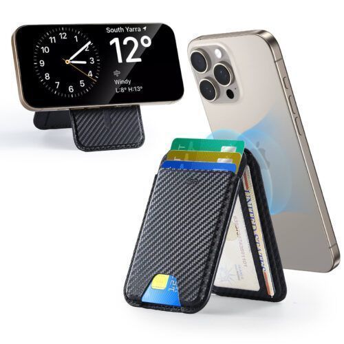 ESR MagSafe Vegan Leather Wallet Fold Stand Black Carbon MAGSAFE GADGETS ESR ESR MagSafe Vegan Leather Wallet Fold Stand Black Carbon