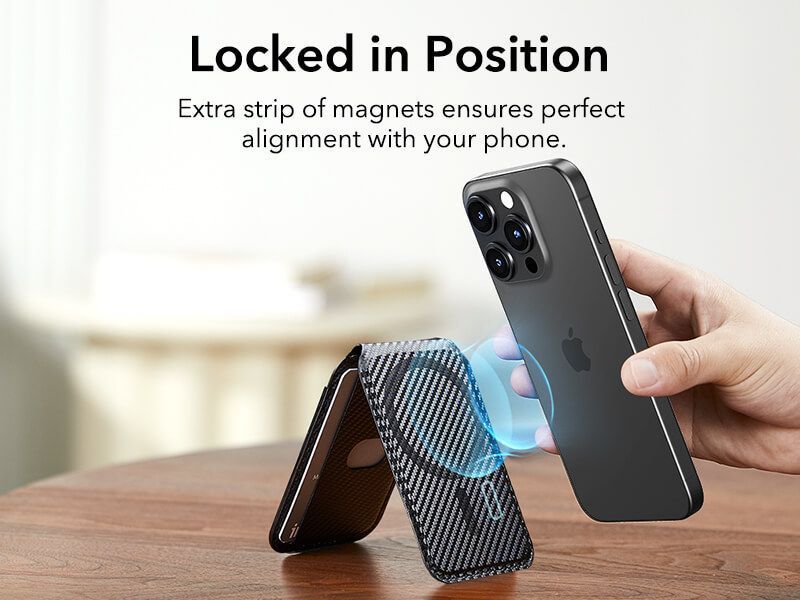 ESR MagSafe Vegan Leather Wallet Fold Stand Black Carbon MAGSAFE GADGETS ESR ESR MagSafe Vegan Leather Wallet Fold Stand Black Carbon - Image 12