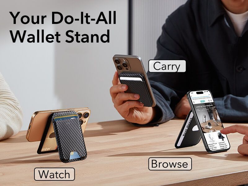 ESR MagSafe Vegan Leather Wallet Fold Stand Black Carbon MAGSAFE GADGETS ESR ESR MagSafe Vegan Leather Wallet Fold Stand Black Carbon - Image 3
