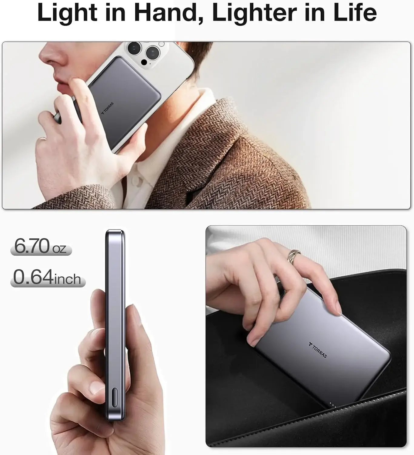 Torras Go-MiniMag Qi2 MagSafe PowerBank 10000mAh Titanium Grey POWERBANK MAGSAFE TORRAS Torras Go-MiniMag Qi2 MagSafe PowerBank 10000mAh Titanium Grey - Image 4