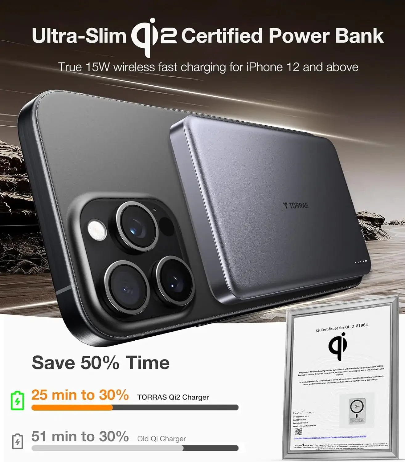 Torras Go-MiniMag Qi2 MagSafe PowerBank 10000mAh Titanium Grey POWERBANK MAGSAFE TORRAS Torras Go-MiniMag Qi2 MagSafe PowerBank 10000mAh Titanium Grey - Image 8