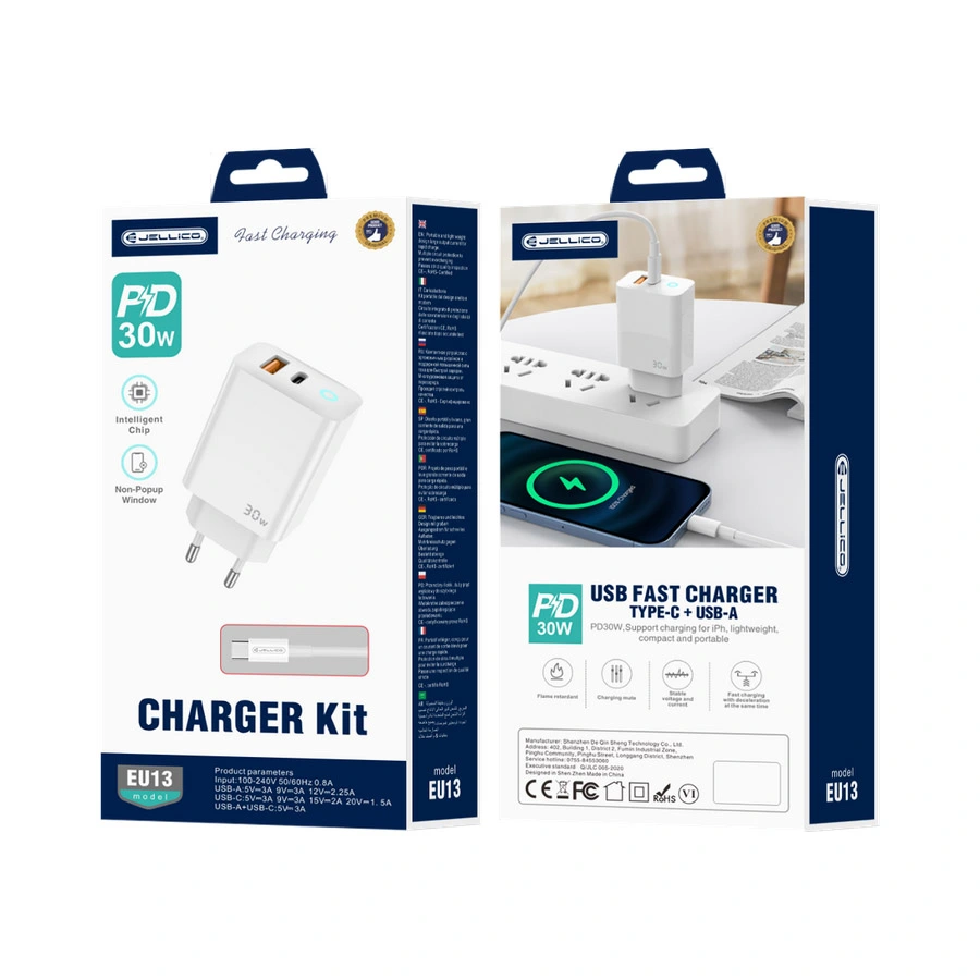 Jellico 30W 1x PD USB-C 1x USB Charger with USB-C Cable White (EU13) ANDROID Jellico Jellico 30W 1x PD USB-C 1x USB Charger with USB-C Cable White (EU13) - Image 2
