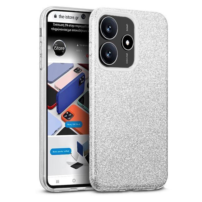 Θήκη Hybrid Strass Silver Poco M7 Pro 5G ΘΗΚΕΣ Orso Θήκη Hybrid Strass Silver Poco M7 Pro 5G