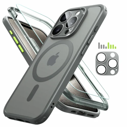 (2+1 Pack) Full Protection Pro Set ESR Classic HaloLock MagSafe Frosted Grey iPhone 15 Pro Max ΘΗΚΕΣ ESR (2+1 Pack) Full Protection Pro Set ESR Classic HaloLock MagSafe Frosted Grey iPhone 15 Pro Max